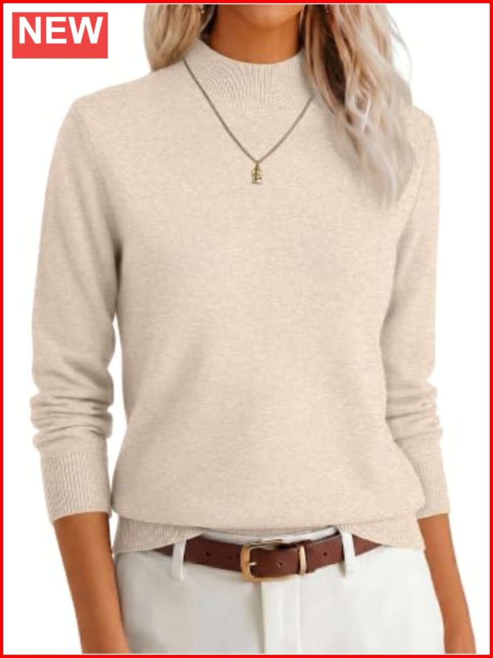 Women's Long Sleeve Mock Neck Pullover Sweater Ribbed Knit Regular Fit